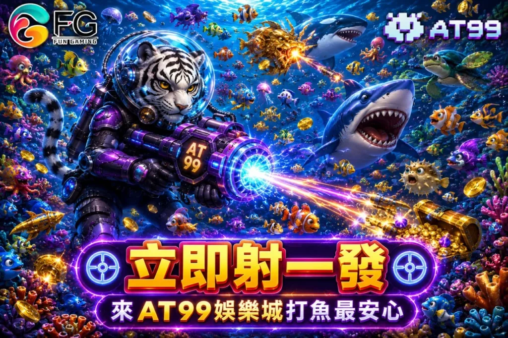 FG全民捕魚訊號宣傳圖，深海魚潮與高火力射擊玩法場景